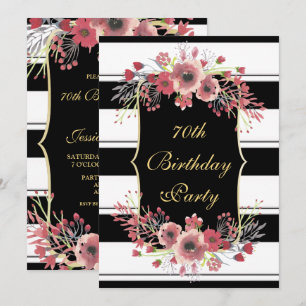 Classy Stripes Floral Wasserfarbe 70. Geburtstag Einladung