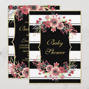 Classy Stripes Floral Wasserfarbe Babydusche Einladung