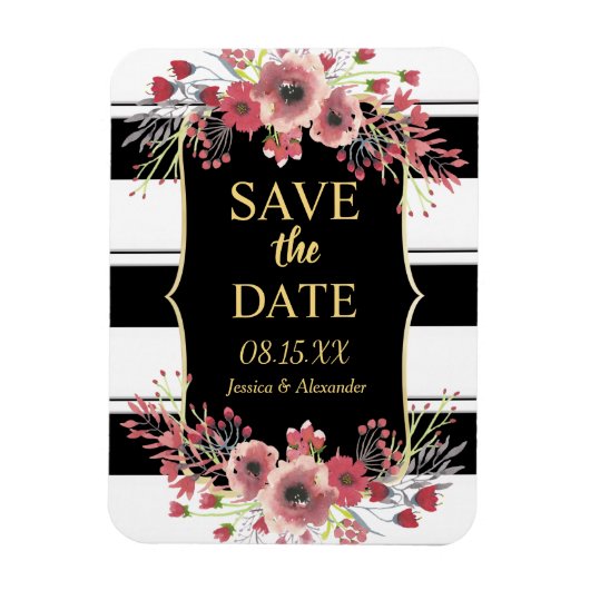 Classy Stripes Floral Wasserfarbe Save the Date Magnet (Vertikal)