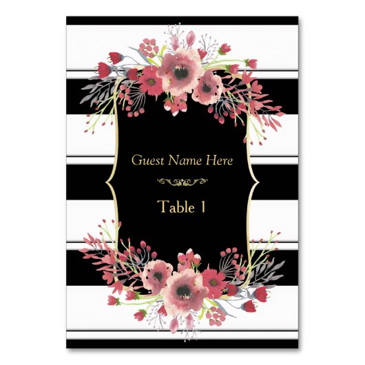 Classy Stripes Floral Wasserfarbe Tischnummer (Vorderseite)