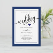 Classy Stripes Navy Blue Nautical Wedding FOTO Einladung (Stehend Vorderseite)