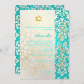 Classy + Stylische Damask Bat Mitzvah/Aquamarine Einladung (Vorne/Hinten)