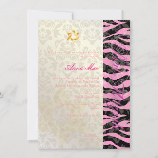 Classy + Stylisches Zebra/Damask Bat Mitzvah Einladung