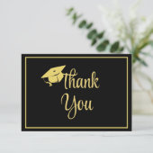 Classy Stylish Black and Gold Abschluss Dankeskarte (Stehend Vorderseite)