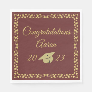 Classy Stylish Gold auf Maroon Graduation Party Serviette