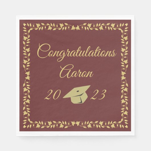 Classy Stylish Gold auf Maroon Graduation Party Serviette (Vorderseite)