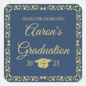 Classy Stylish Gold on Navy Abschluss Vielen Dank Quadratischer Aufkleber (Vorderseite)