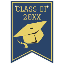 Classy Stylish Gold on Navy Blue Graduation Party Wimpelkette