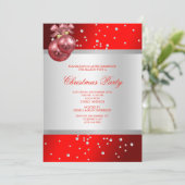 Classy Stylish red Baubles & Pearls Weihnachten Einladung (Stehend Vorderseite)