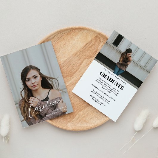 Classy Stylish Script Zwei Foto Abschluss Ankündigung