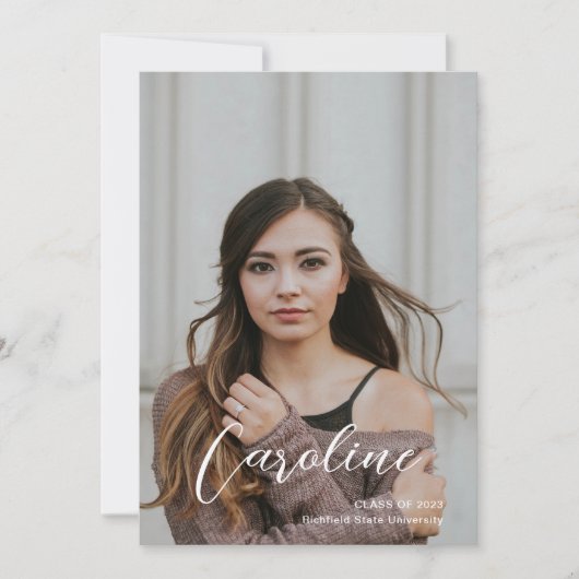 Classy Stylish Script Zwei Foto Abschluss Ankündigung (Vorderseite)