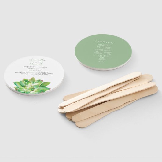 Classy Succulent Wedding Program Fan Fächer (Non-assembled)