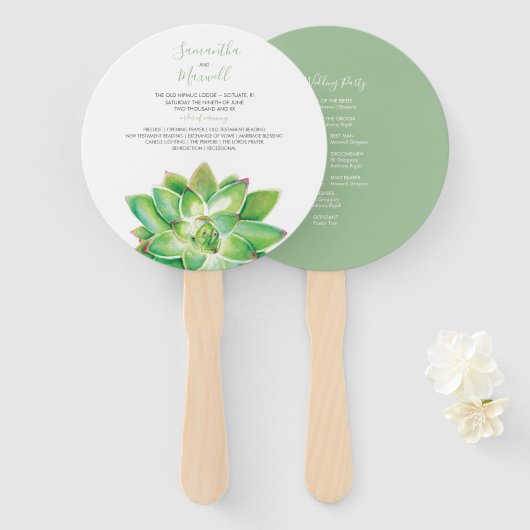 Classy Succulent Wedding Program Fan Fächer (Vorne und Hinten)