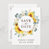 Classy Summer Sunflower Green Save the Date Ankündigungspostkarte (Vorne/Hinten)