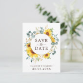 Classy Summer Sunflower Green Save the Date Ankündigungspostkarte (Stehend Vorderseite)