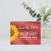 Classy Sunflower Red Fabric Save the Date Ankündigungspostkarte (Stehend Vorderseite)