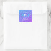 Classy Sweet 16 Aquamariner Lila Glitzer Ombre Nam Quadratischer Aufkleber (Tasche)