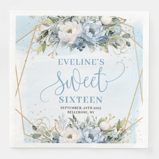 Classy Sweet Sixteen Dusty Blue Greenery Table Serviette (Vorderseite)