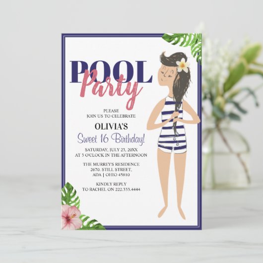 Classy Teen Pool Party | Geburtstag Einladung (Stehend Vorderseite)