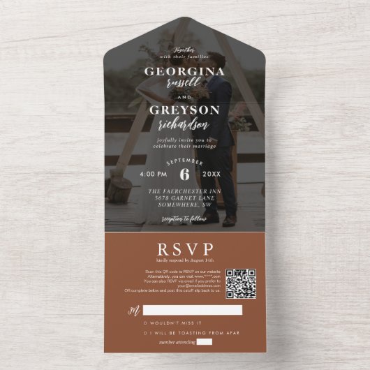 Classy Terracotta UAWG QR Code Wedding All In One Einladung (Innen Boden)