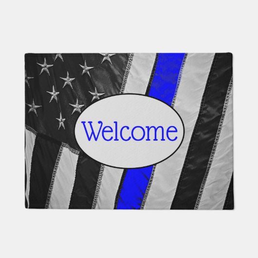 Classy Thin Blue Line American Flag Willkommen Fußmatte (Vorderseite)