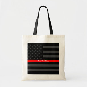 Classy Thin Red Line Personalisiert Black US Flag  Tragetasche