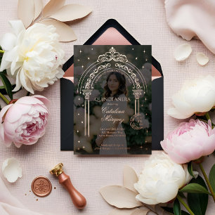 Classy Tiara Celestial Moon Star Foto Quinceañera Folieneinladung