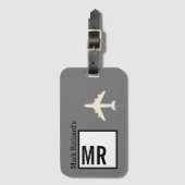 Classy Traveller Name & Initialen stylish grau Gepäckanhänger (Vorderseite Vertikal)