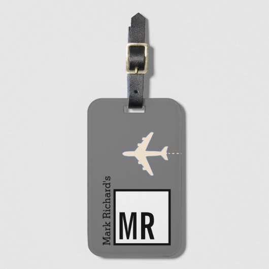 Classy Traveller Name & Initialen stylish grau Gepäckanhänger (Vorderseite Vertikal)