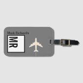 Classy Traveller Name & Initialen stylish grau Gepäckanhänger (Vorderseite (Horizontal))