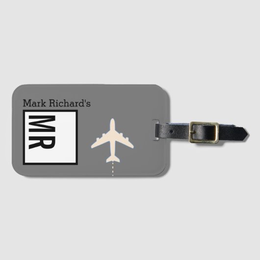 Classy Traveller Name & Initialen stylish grau Gepäckanhänger (Vorderseite (Horizontal))