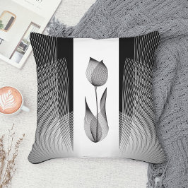 Classy Tulip Black and White Floral Moiré Minimal Kissen