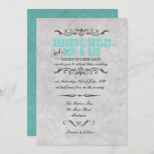 Classy Türkise Vintage Wedding Einladung (Vorne/Hinten)