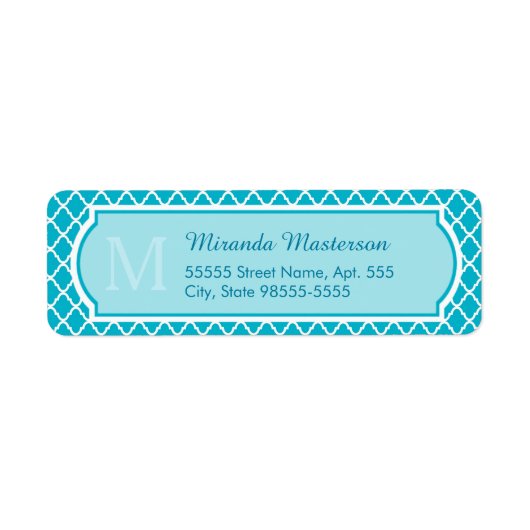 Classy Turquoise Blue Quatrefolie Monogramm und Na (Vorne)