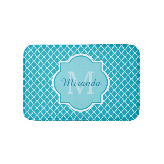 Classy Turquoise Blue Quatrefolie Monogramm und Na Badematte (Vorderseite)