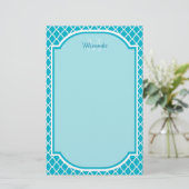 Classy Turquoise Blue Quatrefolie Monogramm und Na Briefpapier (Stehend Vorderseite)