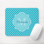 Classy Turquoise Blue Quatrefolie Monogramm und Na Mousepad (Mit Mouse)