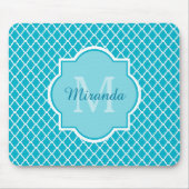 Classy Turquoise Blue Quatrefolie Monogramm und Na Mousepad (Vorne)