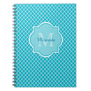Classy Turquoise Blue Quatrefolie Monogramm und Na Notizblock