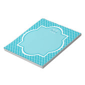 Classy Turquoise Blue Quatrefolie Monogramm und Na Notizblock (Rotiert)