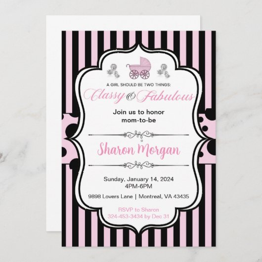 Classy und Sassy Baby Dusche laden ein Einladung (Vorne/Hinten)