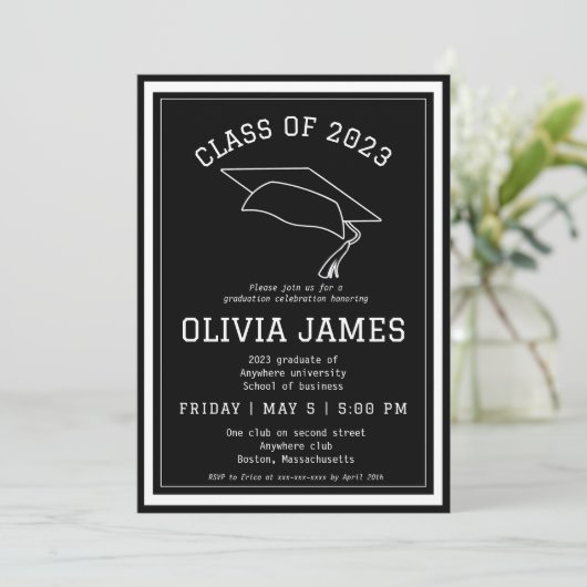 Classy Uni-Abschluss Party Einladung (Stehend Vorderseite)