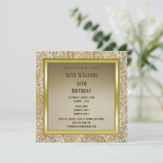 Classy Unisex Gold Birthday Einladung (Stehend Vorderseite)