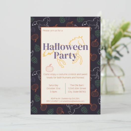 Classy Upscale Horse Barse Halloween-Party Einladung (Stehend Vorderseite)