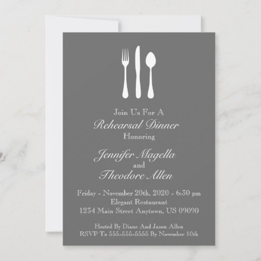 Classy Utensils Probe Dinner Invite (grau) Einladung (Vorderseite)