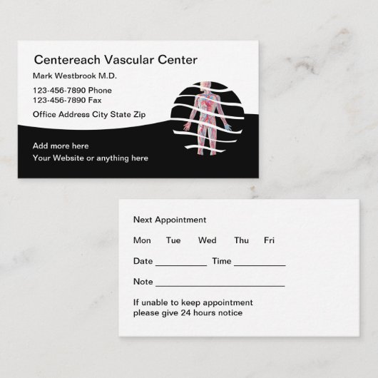 Classy Vascular Vein Care Appointment Cards Visitenkarte (Vorne/Hinten)