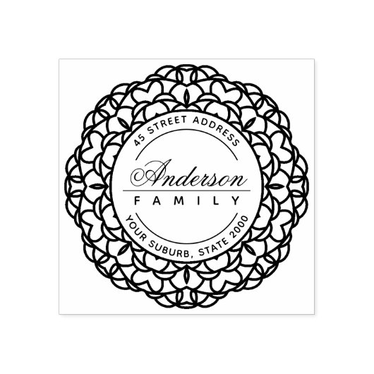 CLASSY VERZIERT CUSTOM FAMILIENNAME RÜCKSENDEADRES GUMMISTEMPEL (Prägung)