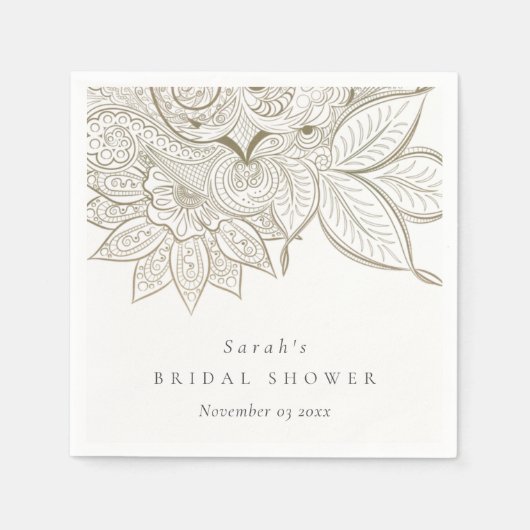 Classy Verziert Paisley Ivory Gold Brautparty Serviette (Vorderseite)