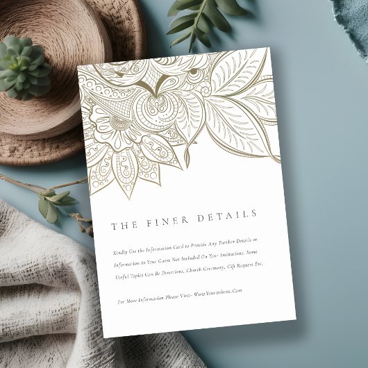Classy Verziert Paisley Ivory Gold Wedding Details Begleitkarte