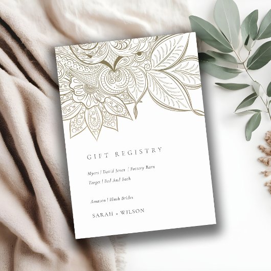 Classy Verziert Paisley Ivory Gold Wedding Registr Begleitkarte